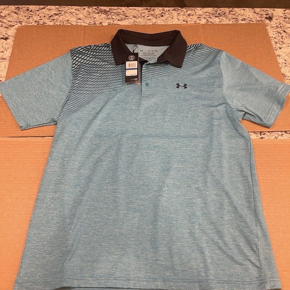 Under Armour Teal and Black Striped Polo